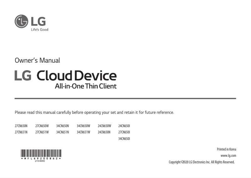 First page image of the manual for 27CN650N