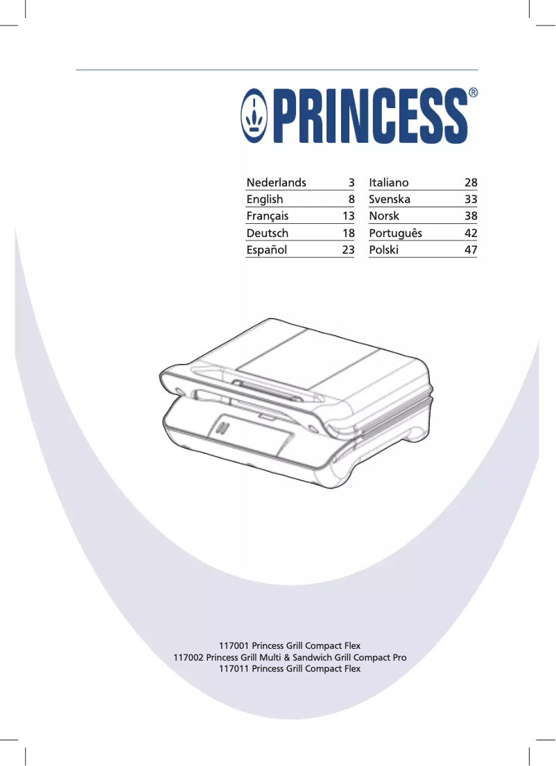 Page 1 de la notice Manuel utilisateur Princess Multi & Sandwich Grill Compact Pro 117002