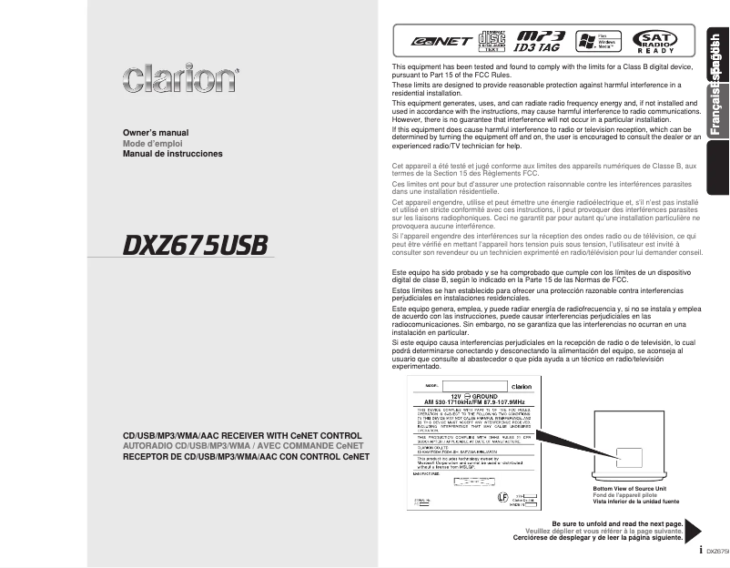 Image de la première page du manuel de l'appareil DXZ675USB