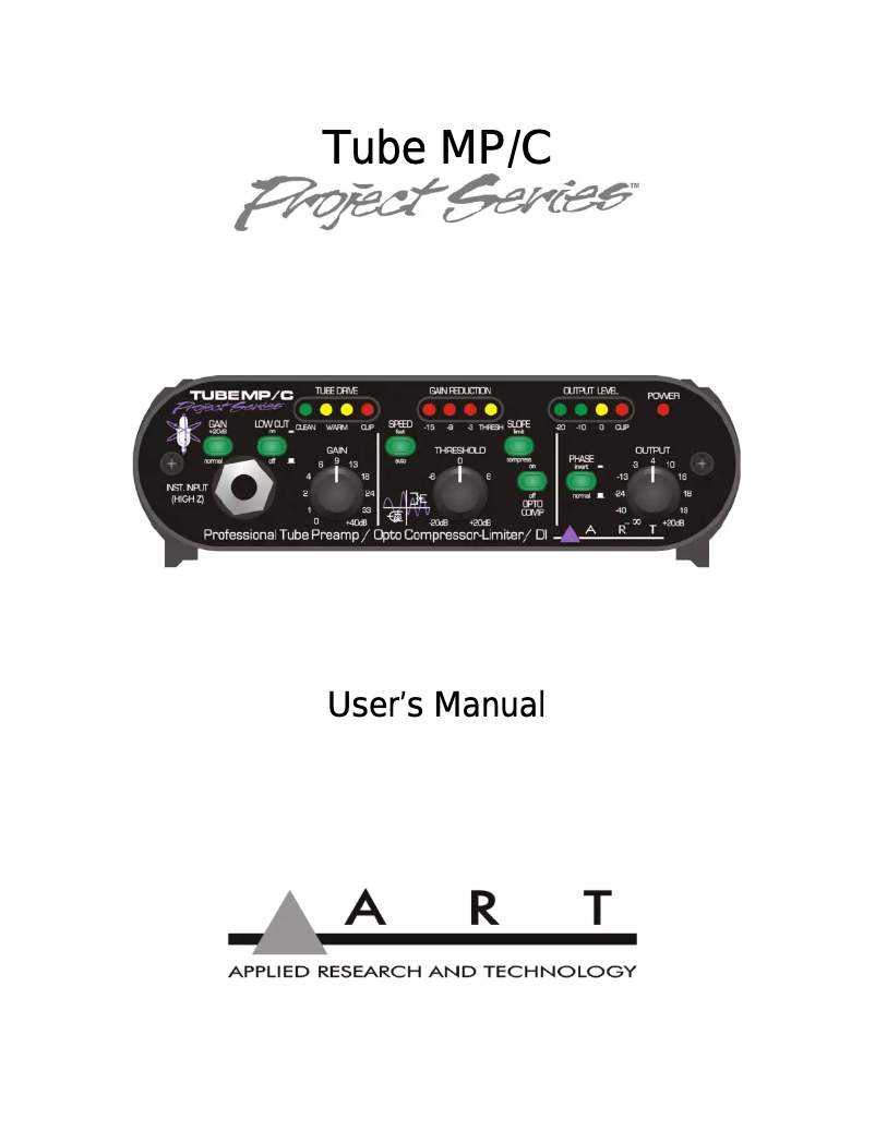 Page 1 of the manual User Manual ART Tube MP/C