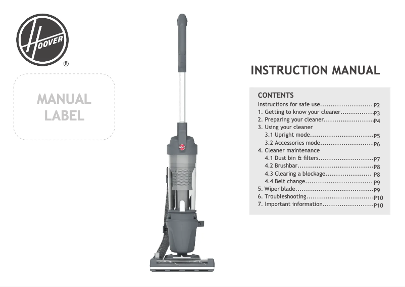 First page image of the manual for H-Upright 300 HU300UPT 001