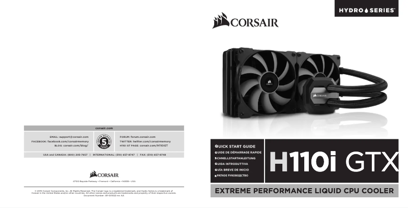 Page 1 of the manual Quick Start Guide Corsair Hydro Series H110i