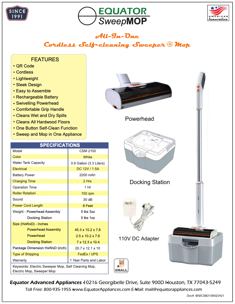 First page image of the manual for SweepMop CSM2100
