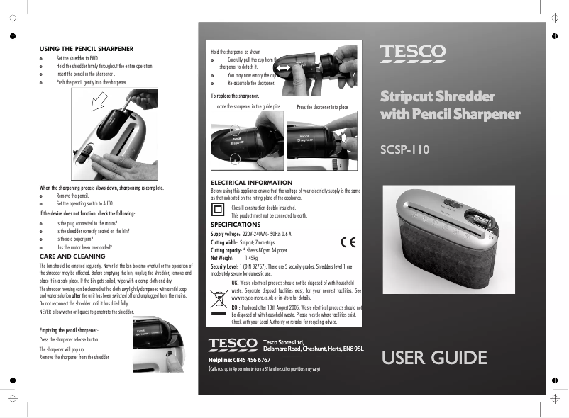 First page image of the manual for SCSP-110
