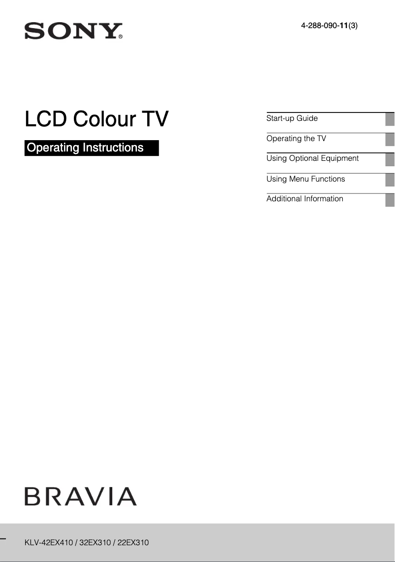 First page image of the manual for Bravia KLV-42EX410