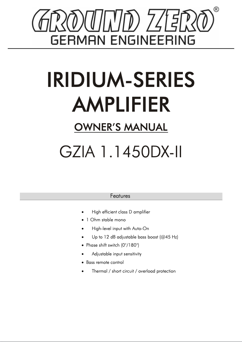 First page image of the manual for GZIA 1.1450DX-II