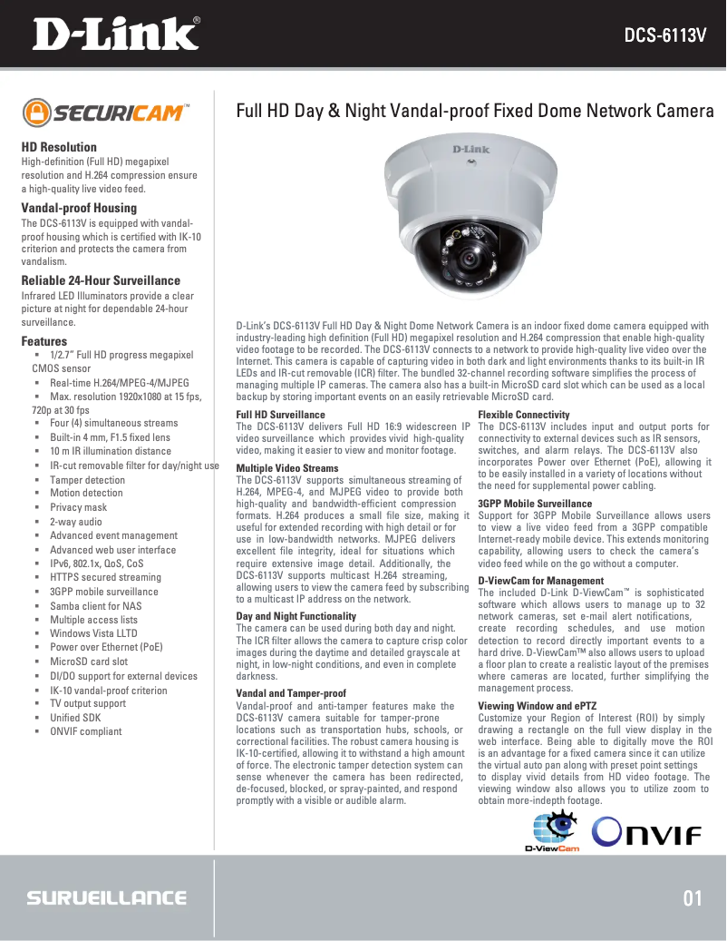 Page 1 of the manual Technical Sheet D-Link DCS-6113V