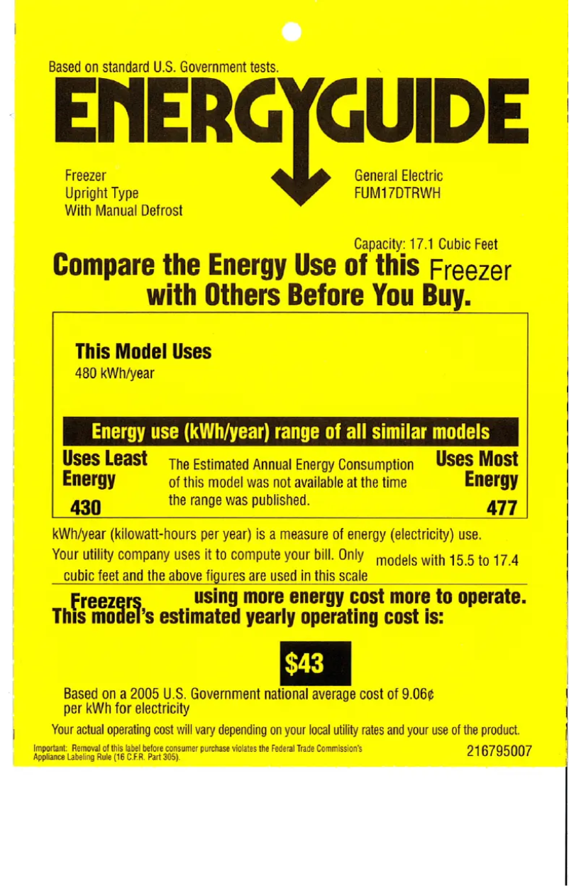 Page 1 of the manual Energy Label GE FUM17DTRWH