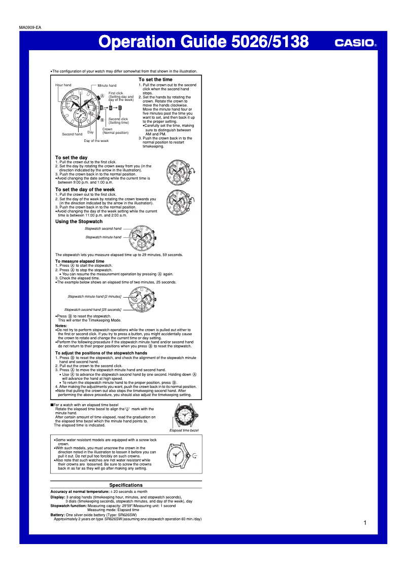 Page 1 of the manual User Manual Casio 5138