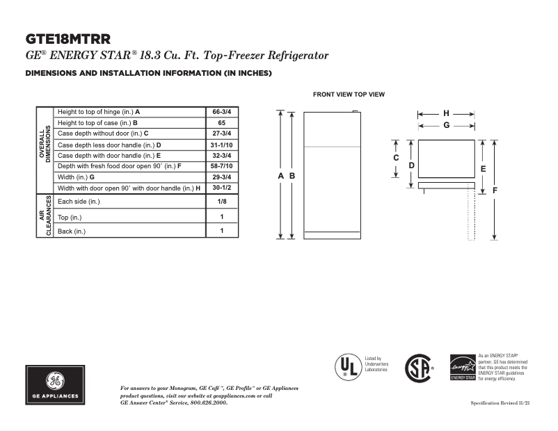 First page image of the manual for GTE18MTRRBB