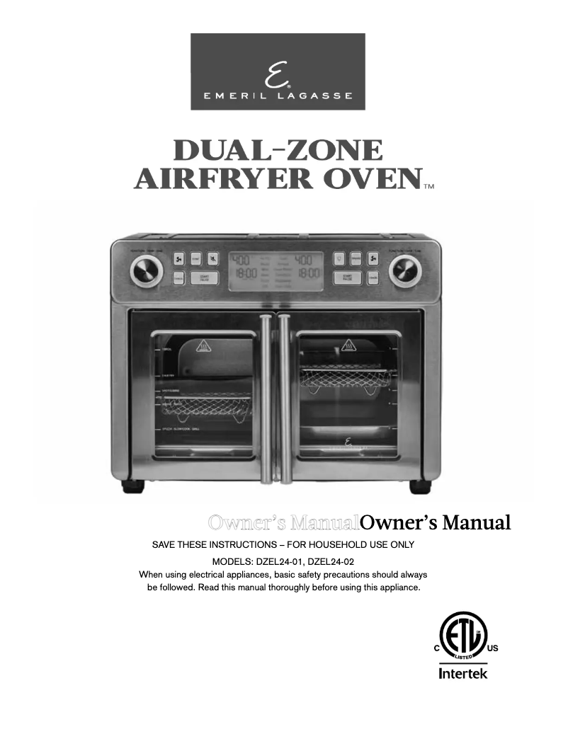 Page 1 of the manual User Manual Emeril Lagasse Dual-Zone AirFryer Oven DZEL24-02