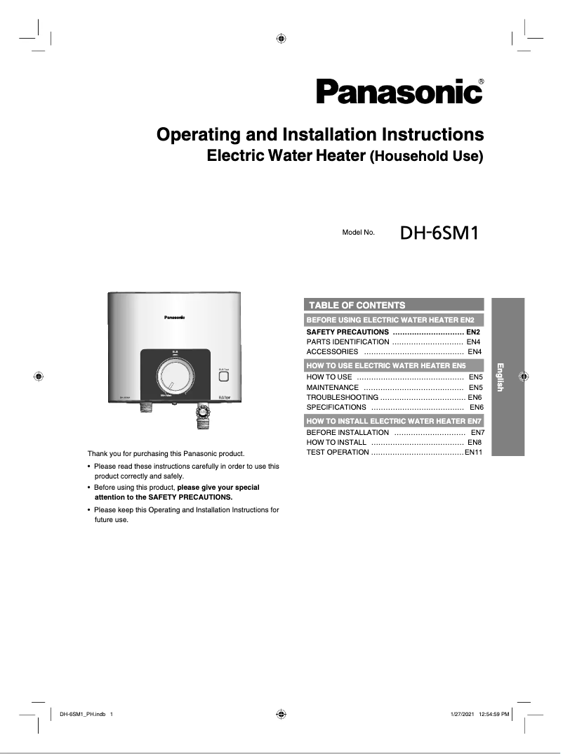 Page 1 of the manual User Manual Panasonic DH-6SM1