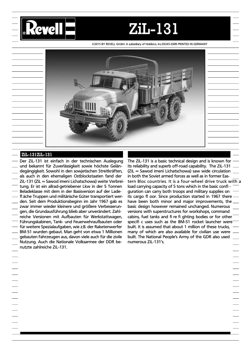 Page 1 of the manual User Manual Revell ZiL-131