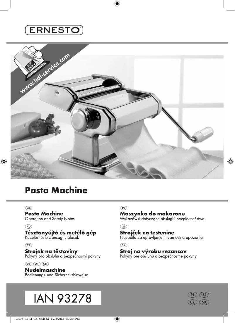 First page image of the manual for IAN 93278