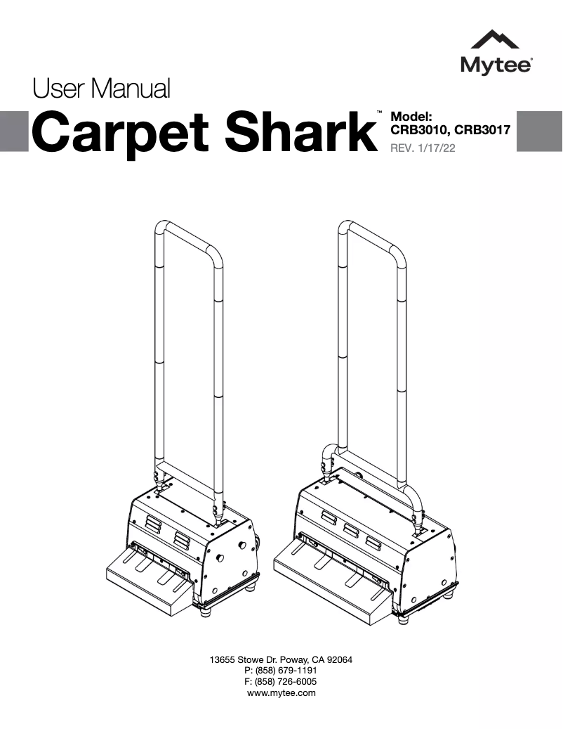 First page image of the manual for Carpet Shark CRB3017