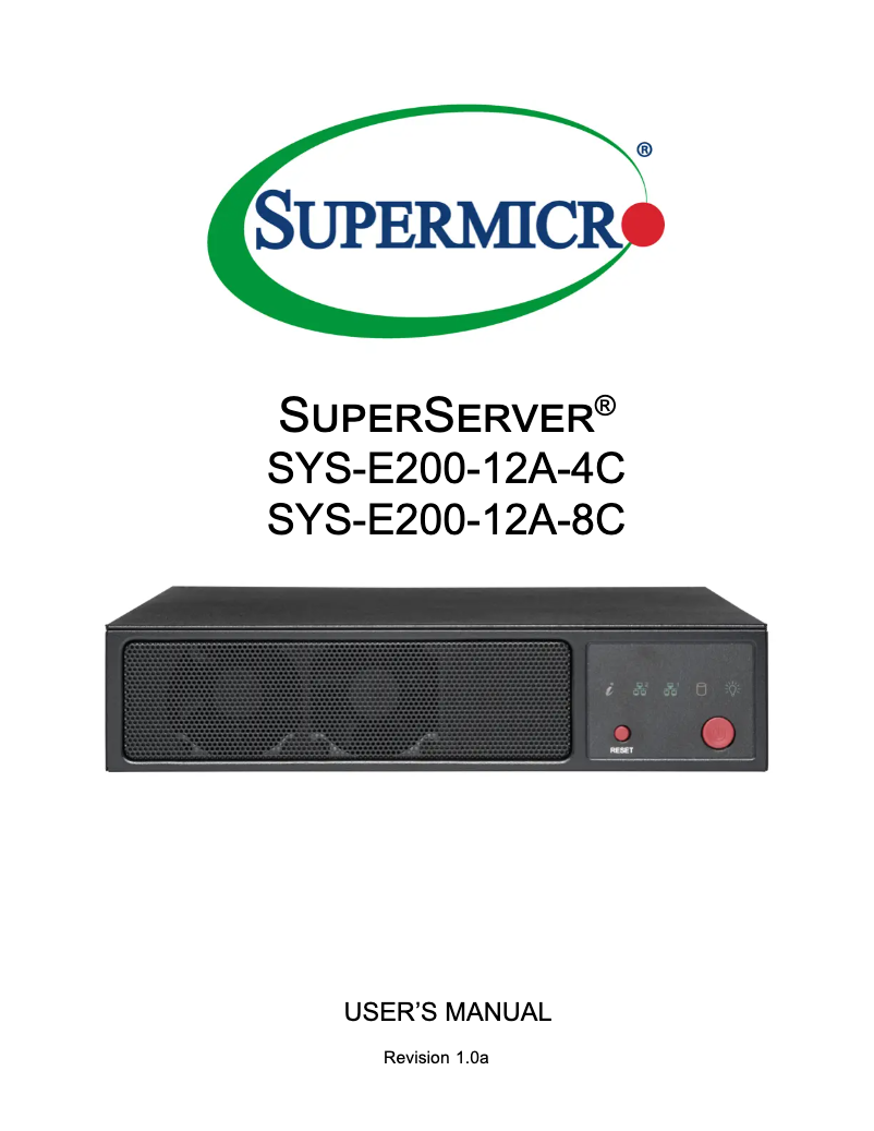 Page 1 of the manual User Manual Supermicro SuperServer SYS-E200-12A-8C