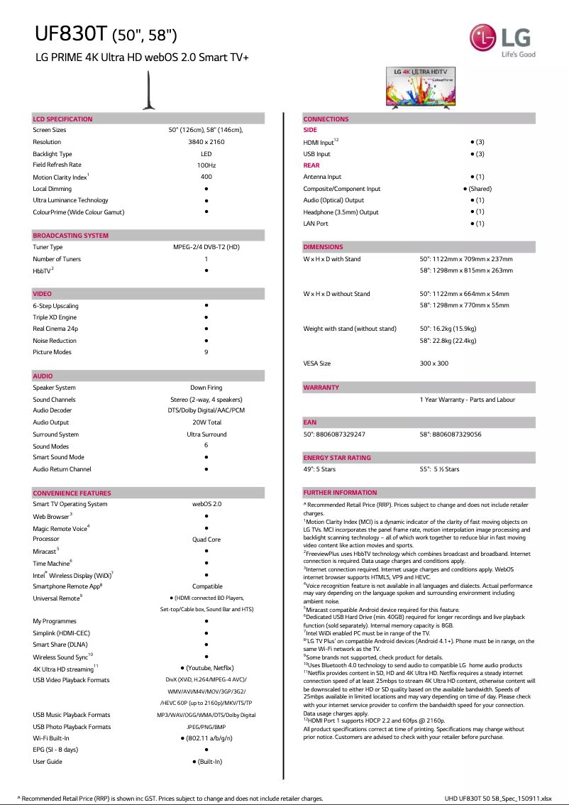 First page image of the manual for 50UF830T