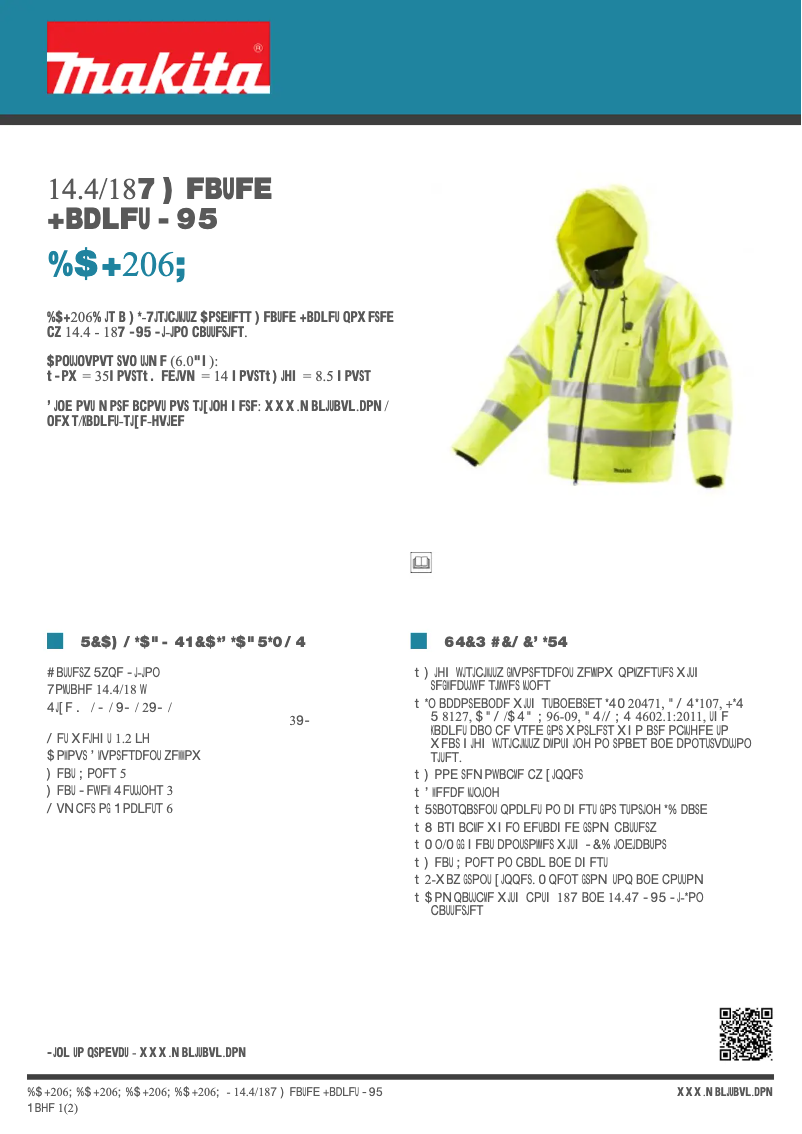 Page 1 of the manual Technical Sheet Makita DCJ206Z