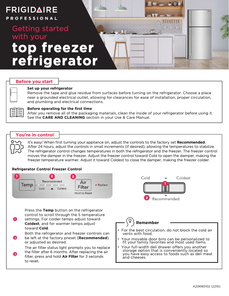 Page 1 of the manual Quick Start Guide Frigidaire FFHT2045VS