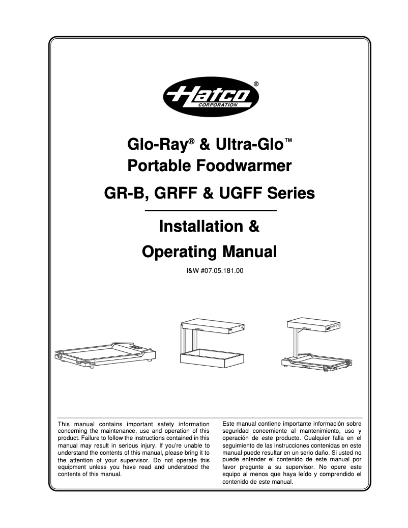 Page 1 of the manual User Manual Hatco Ultra-Glo UGFFBL