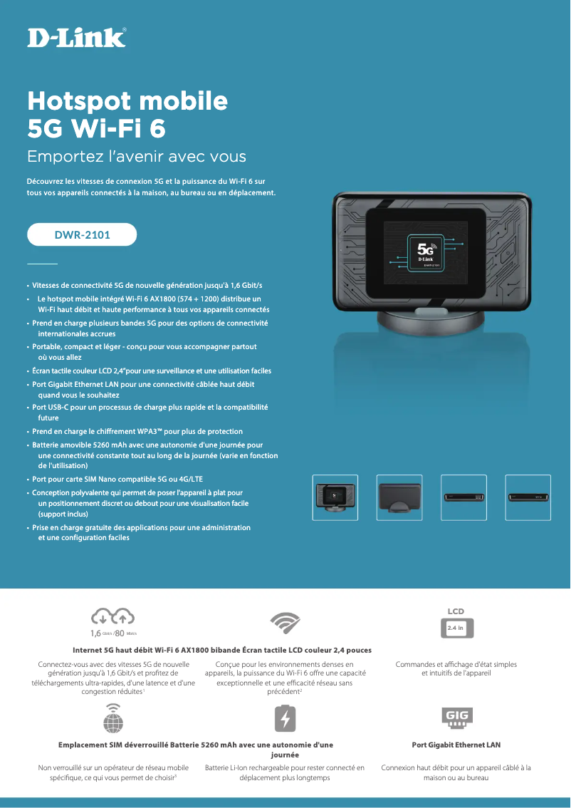 Page 1 of the manual Technical Sheet D-Link DWR-2101