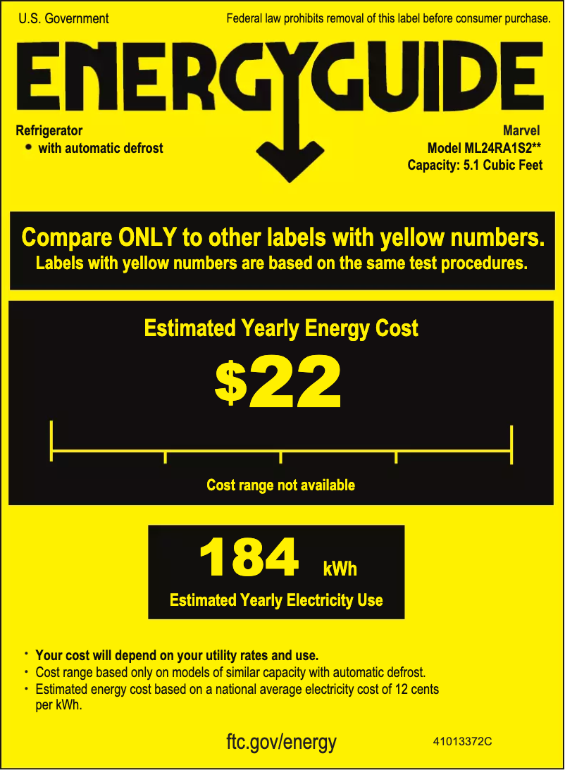 Page 1 of the manual Energy Label Marvel ML24RAS1RS