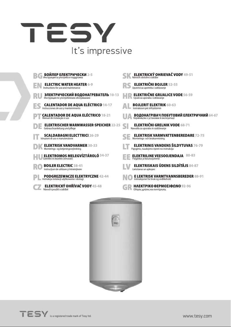 Page 1 of the manual User Manual Tesy 100L
