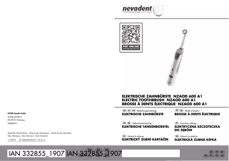 First page image of the manual for NZAOD 600 A1