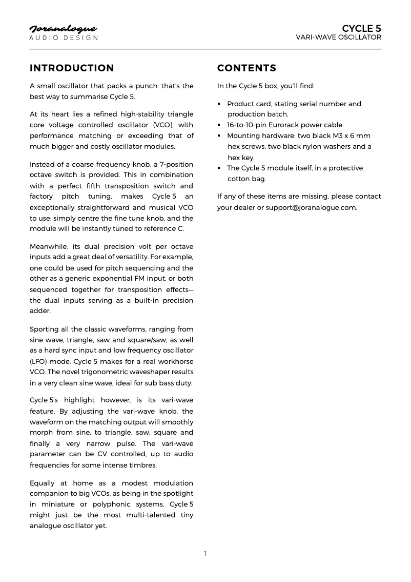 First page image of the manual for Cycle 5