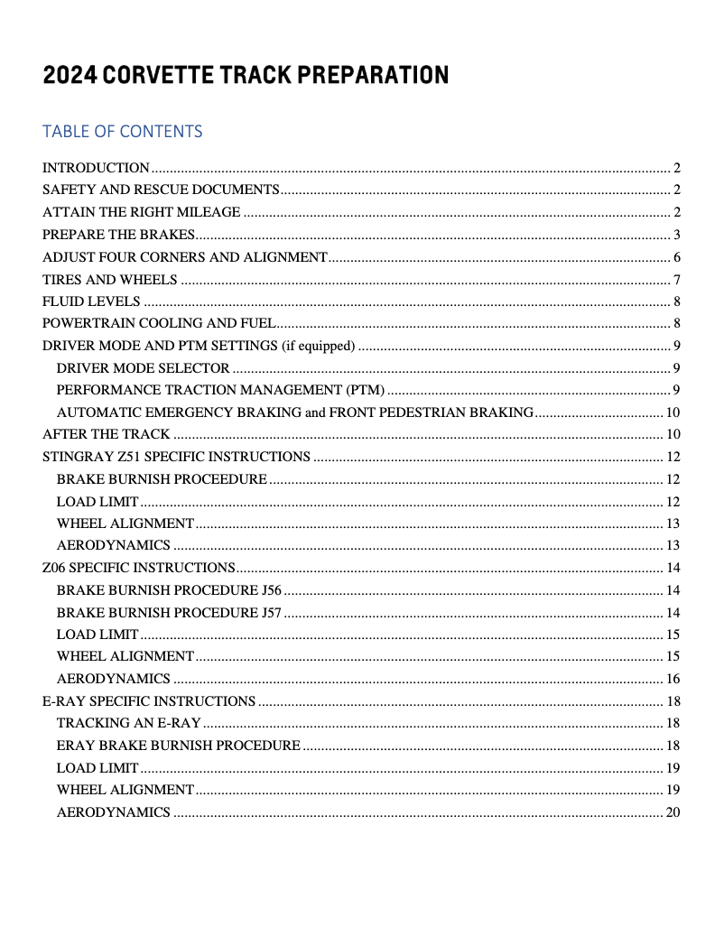 First page image of the manual for Corvette (2024)