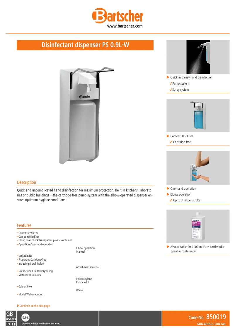 First page image of the manual for PS 0.9L-W