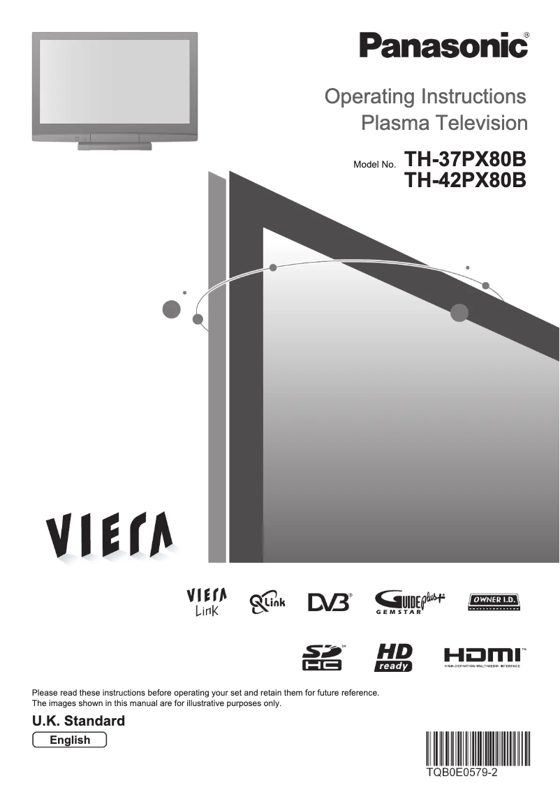 First page image of the manual for Viera TH-37PX80B