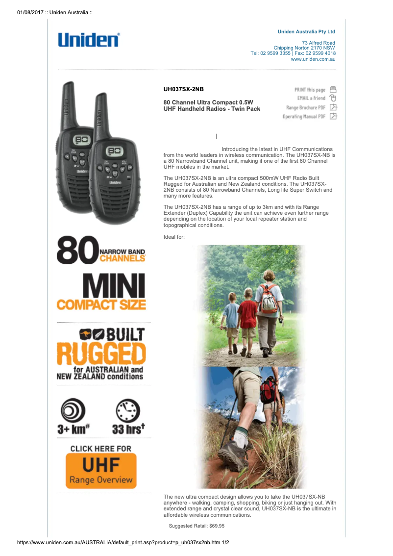 First page image of the manual for UH037SX-2NB