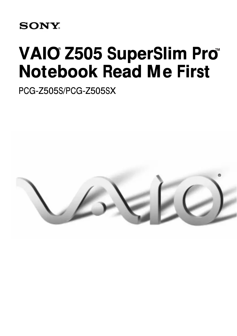 Page 1 of the manual Installation Guide Sony Vaio PCG-Z505SX