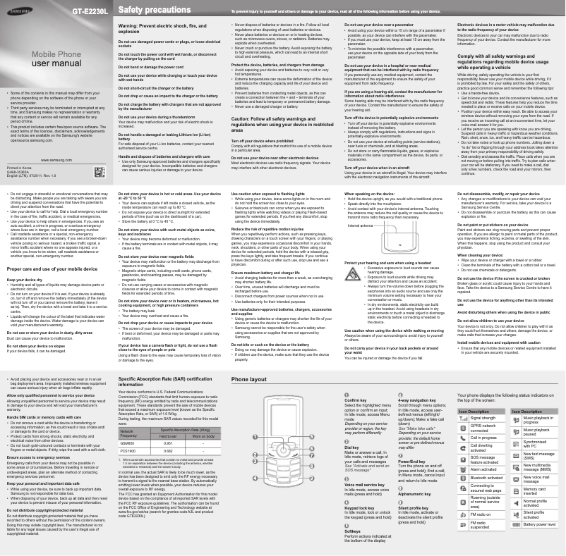 Page 1 of the manual User Manual Samsung GT-E2230L