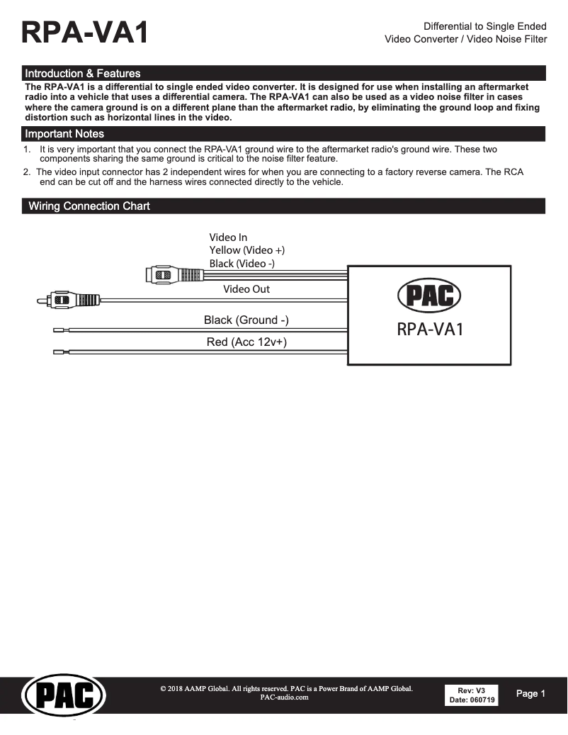 First page image of the manual for RPA-VA1
