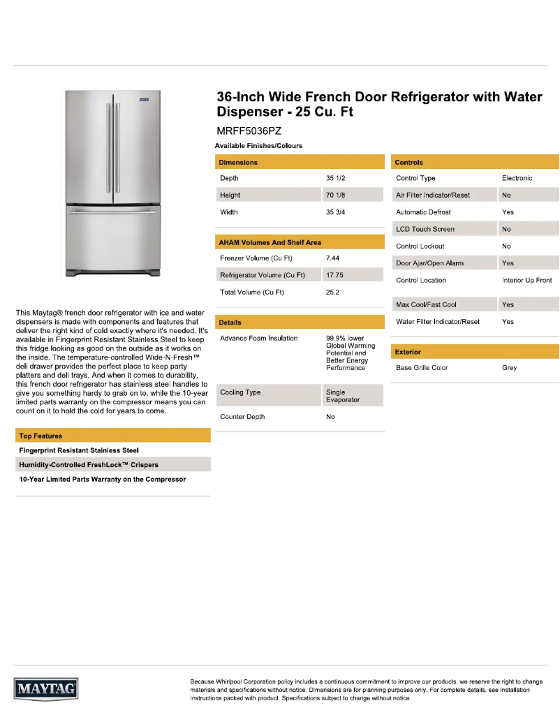 First page image of the manual for MRFF5036PZ
