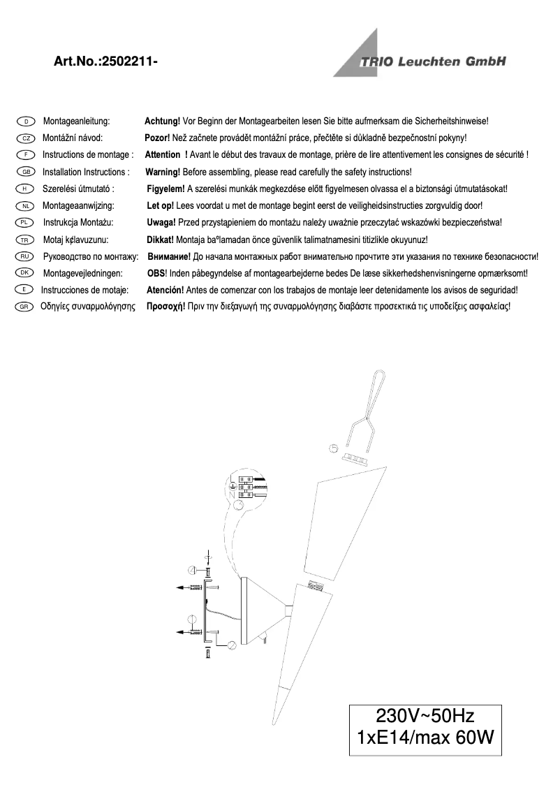 Page 1 of the manual User Manual Trio Lighting Cono 2502211-24