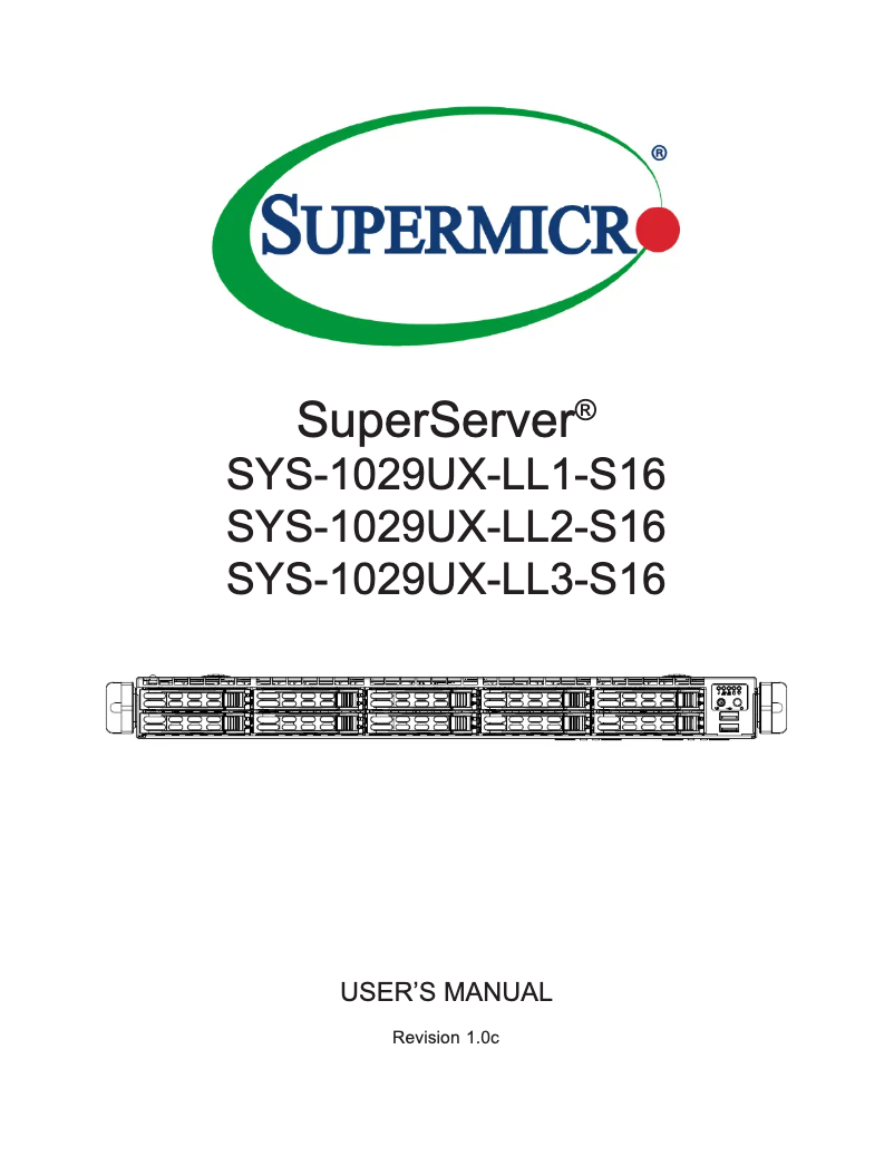 Page 1 of the manual User Manual Supermicro SuperServer 1029UX-LL2-S16