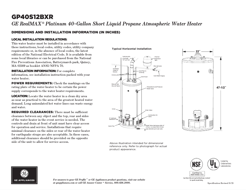 First page image of the manual for GP40S12BXR