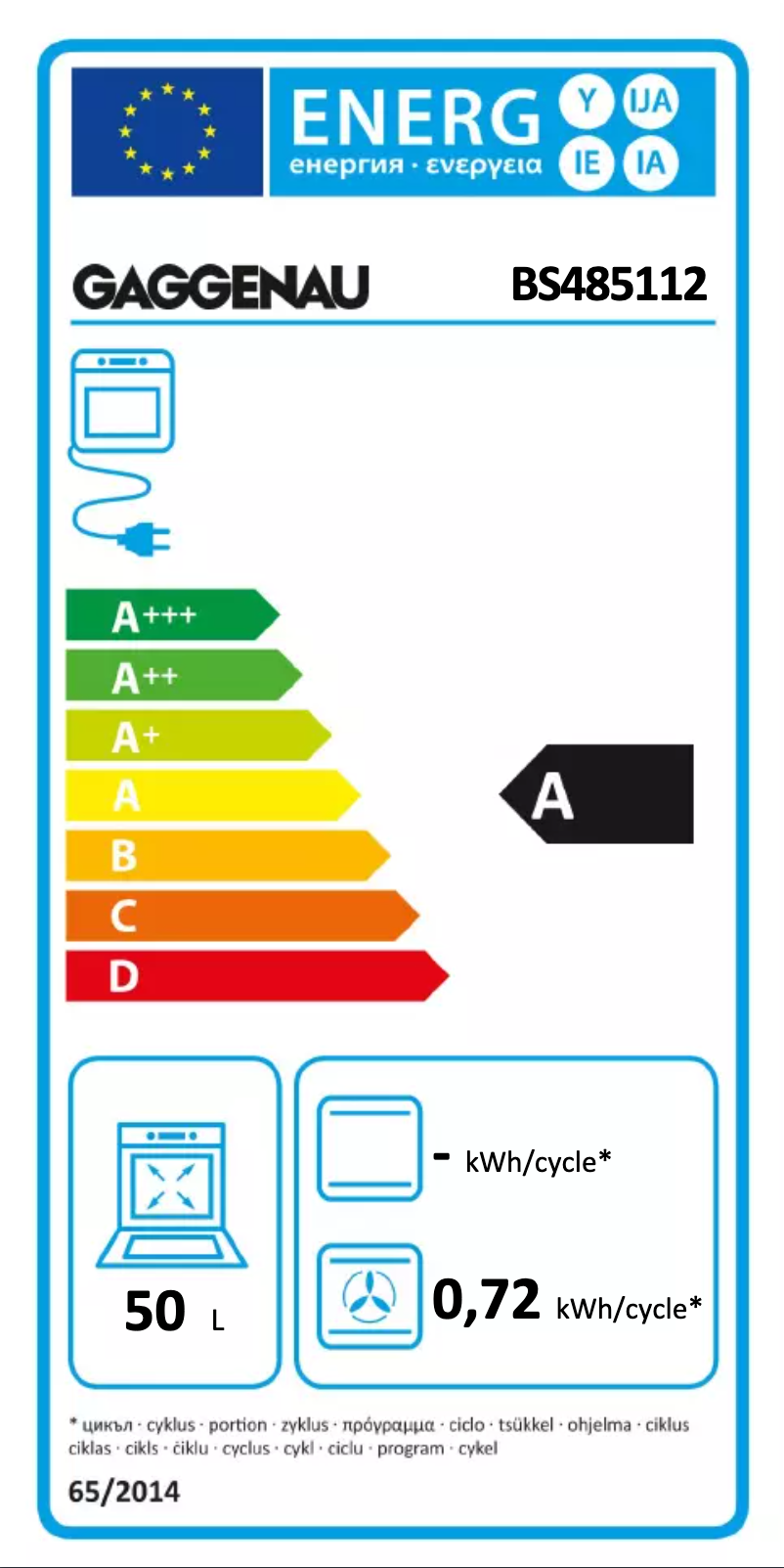 Page 1 of the manual Energy Label Gaggenau BS485112