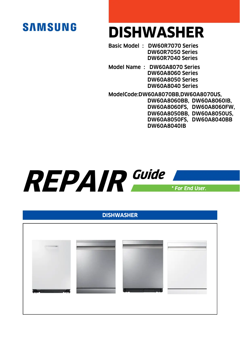 Page 1 of the manual User Manual Samsung DW60A8040BB