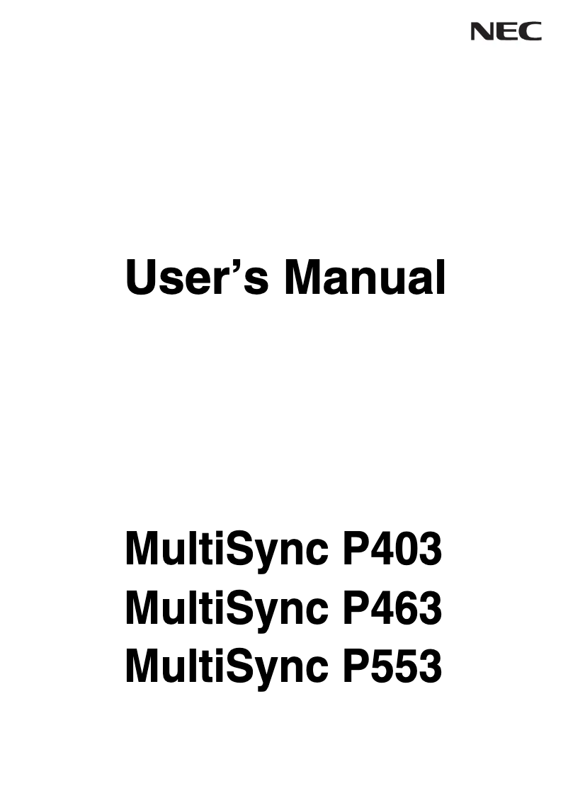 First page image of the manual for MultiSync P403-PC2