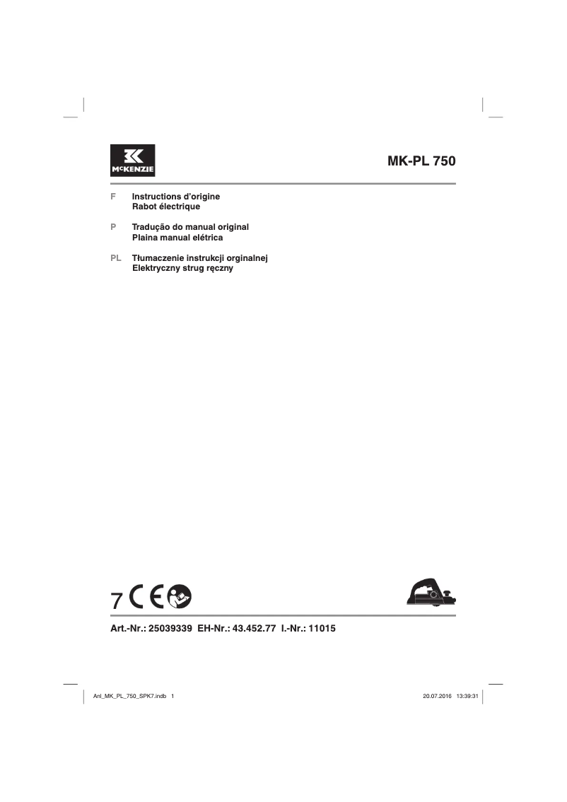 First page image of the manual for MKE-PL-750/1