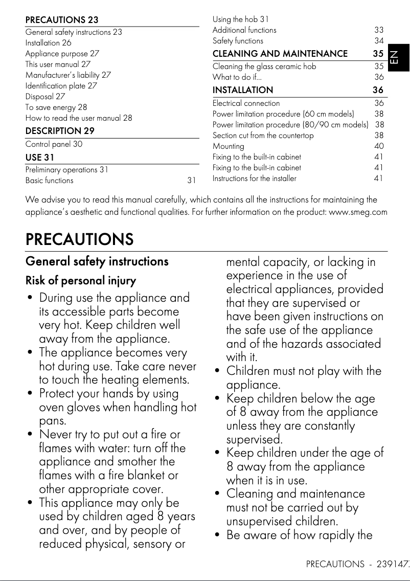 Page 1 of the manual User Manual Smeg SE464TB