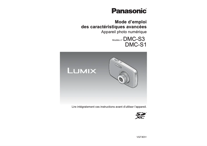 First page image of the manual for Lumix DMC-S3E