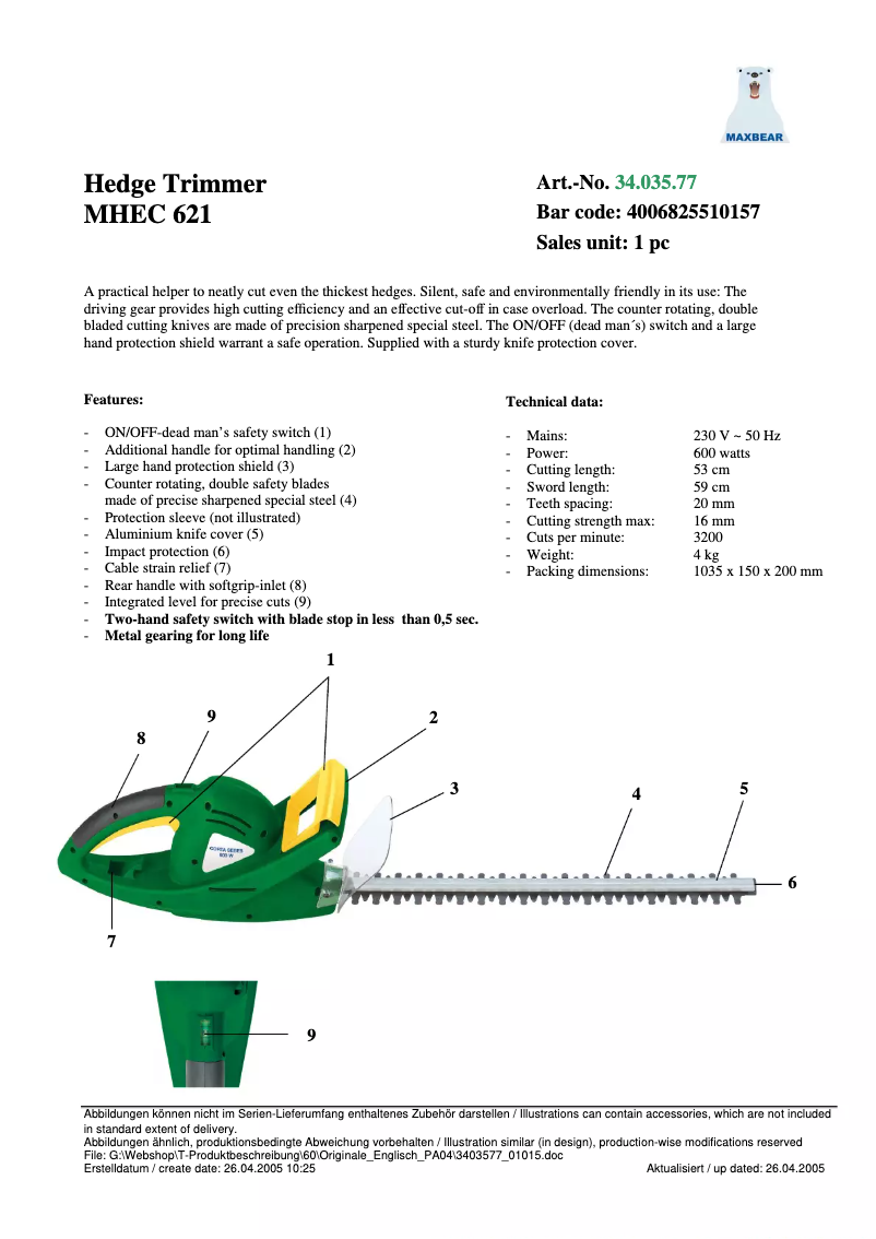 Page 1 of the manual User Manual Maxbear MHEC 621