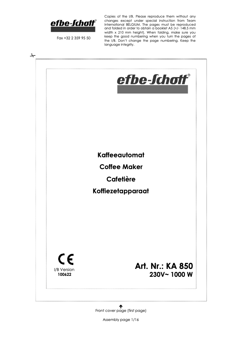 First page image of the manual for KA 850