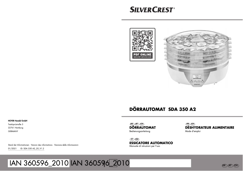 First page image of the manual for SDA 350 A2
