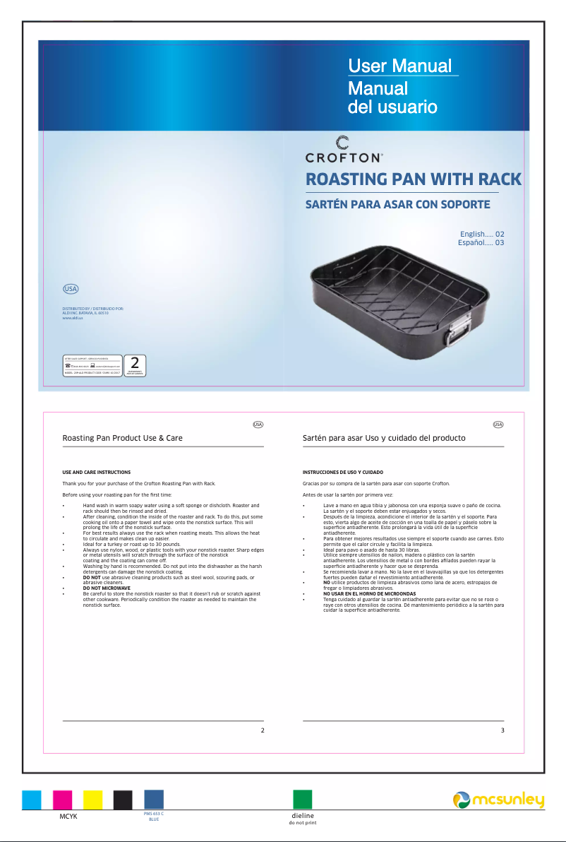 First page image of the manual for Roasting Pan with Rack 209-ALD